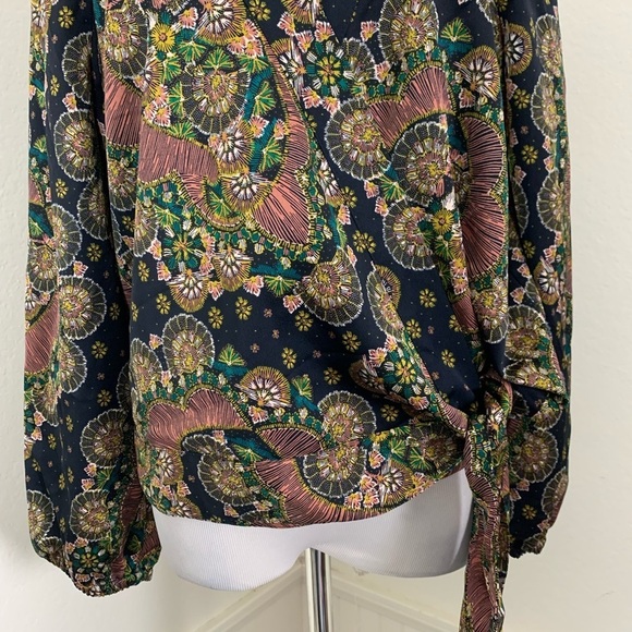 Point Sur Abstract Floral Wrap Top Size M Artsy Kimono Tie - Picture 13 of 16